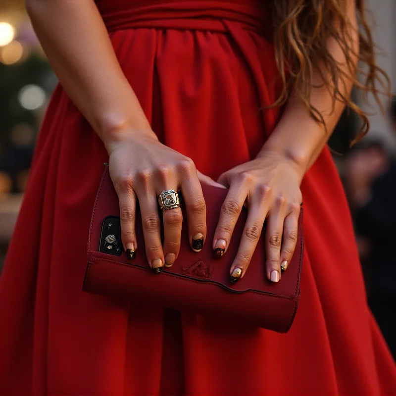 Ariana Grande holding her phone in a unique way at the Oscars