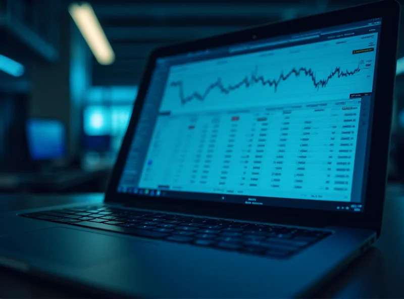 A laptop computer displaying financial data