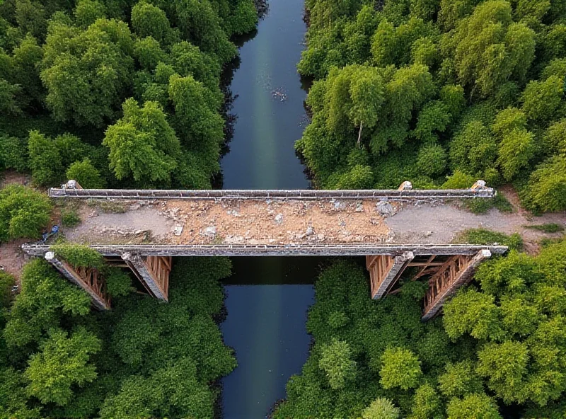 Aerial view of the dilapidated Mmam Bridge