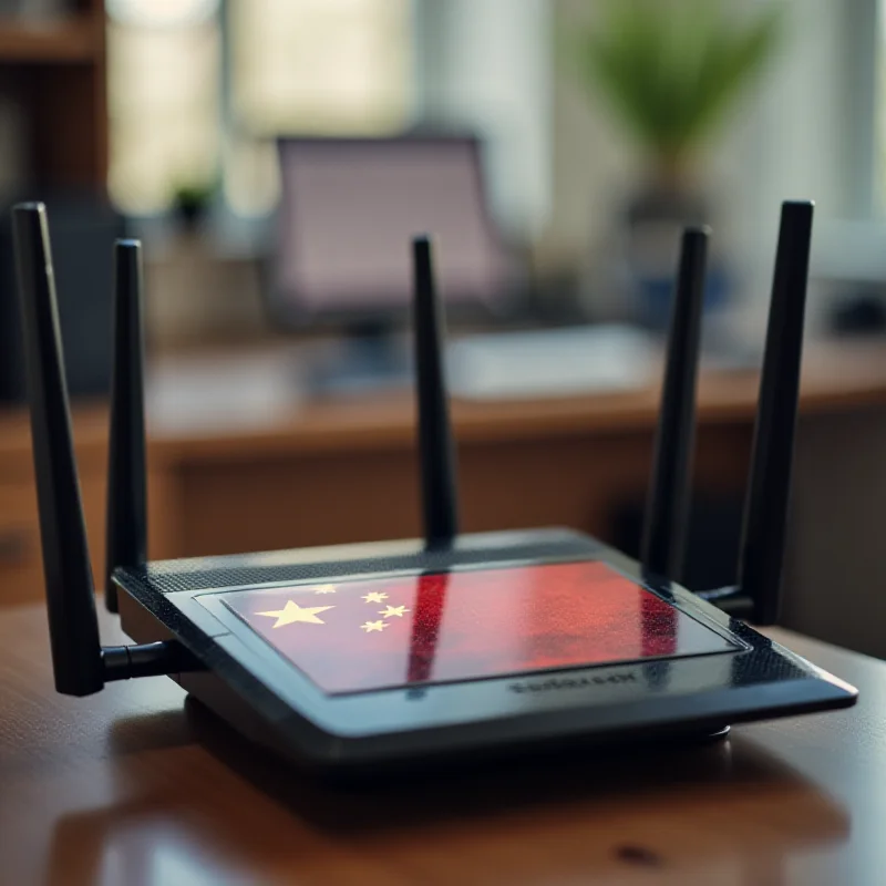 Image of a wireless router with a Chinese flag overlay.