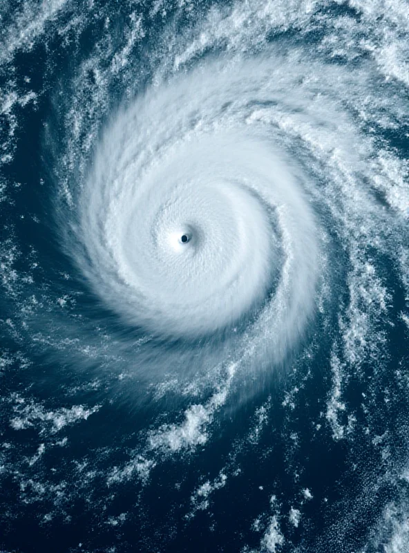 Satellite image of a large cyclone approaching a coastline.