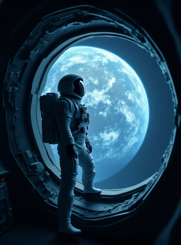 A dramatic scene from 'Calleja in Space', showing an astronaut looking out the window of a spacecraft.