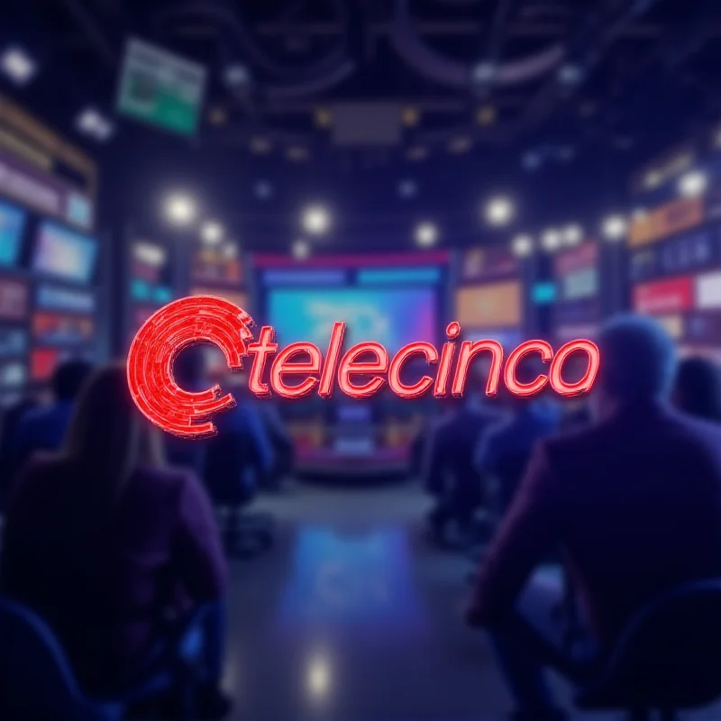 The Telecinco logo against a blurred background of a television studio.