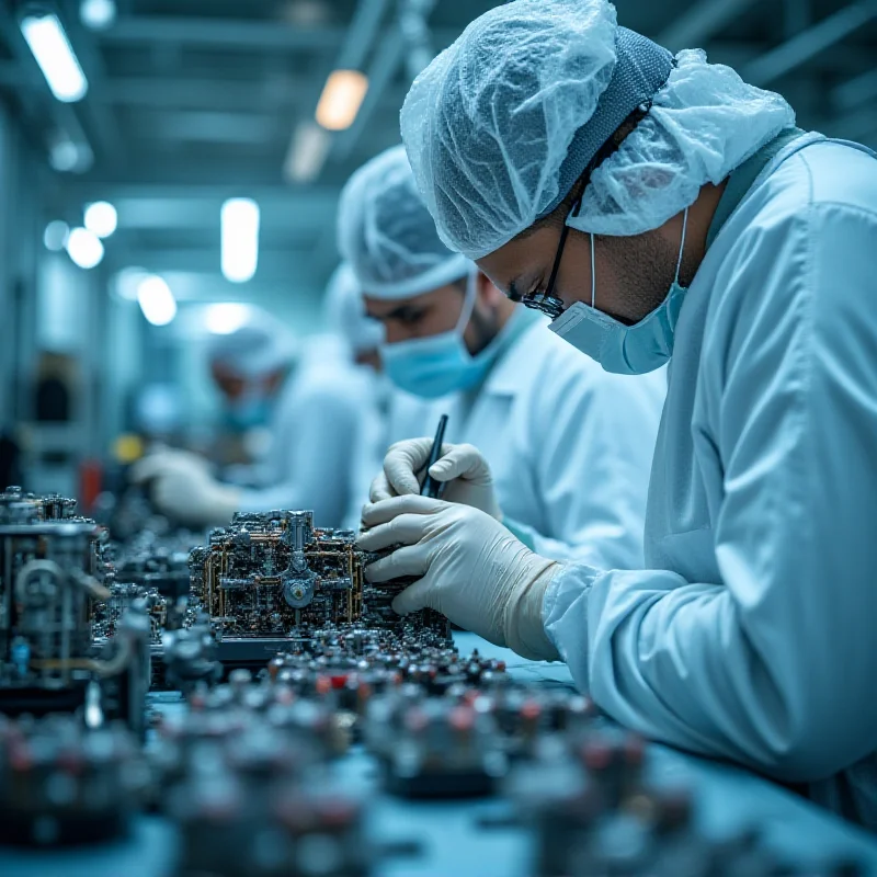 Close-up of a technician working on intricate aircraft components.