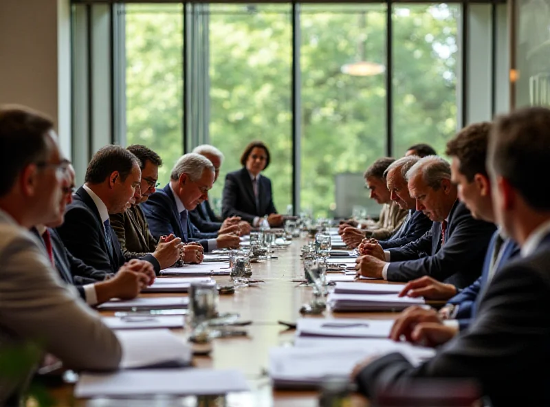 A diverse group of delegates at a UN conference, discussing environmental issues.