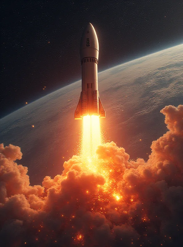 A dramatic illustration of the SpaceX Starship rocket during a controlled re-entry into Earth's atmosphere.