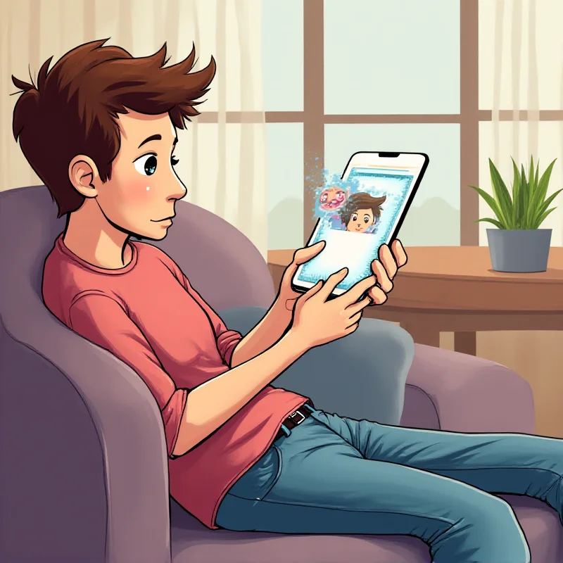 Illustration of a person interacting with a friendly, cartoonish AI chatbot on a smartphone, representing personified AI.