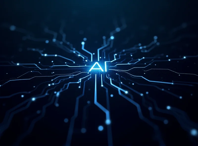 Abstract image of a circuit board with glowing lines representing AI and financial data flowing through it.