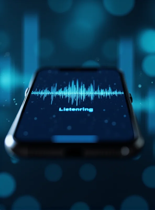 A close-up of a smartphone displaying an AI voice assistant interface, with sound waves emanating from the device.