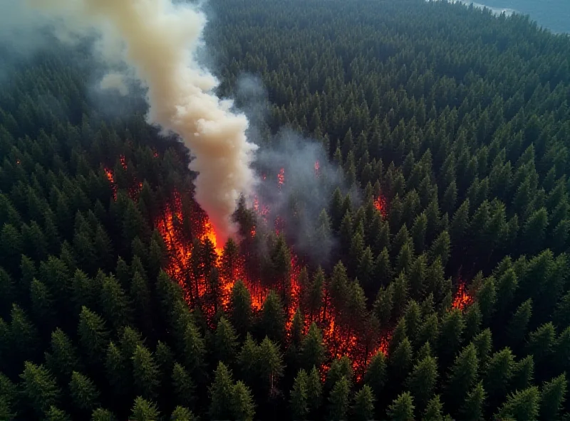 Satellite image of a forest fire with AI overlay highlighting hotspots