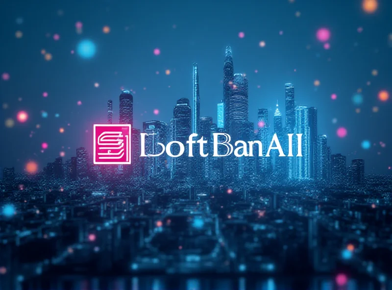 Conceptual image of SoftBank logo merging with OpenAI logo, representing a large investment. A futuristic cityscape is in the background, symbolizing the AI industry.