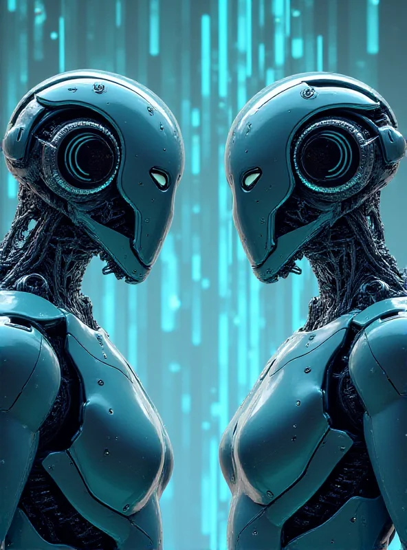 Two stylized humanoid robots facing each other, symbolizing the competition between OpenAI and Anthropic. Circuit board patterns are subtly visible in the background.