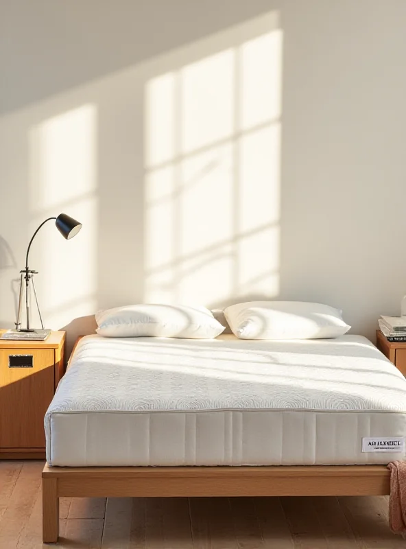 A modern, minimalist bedroom featuring the Allswell Hybrid Mattress, emphasizing comfort and affordability.