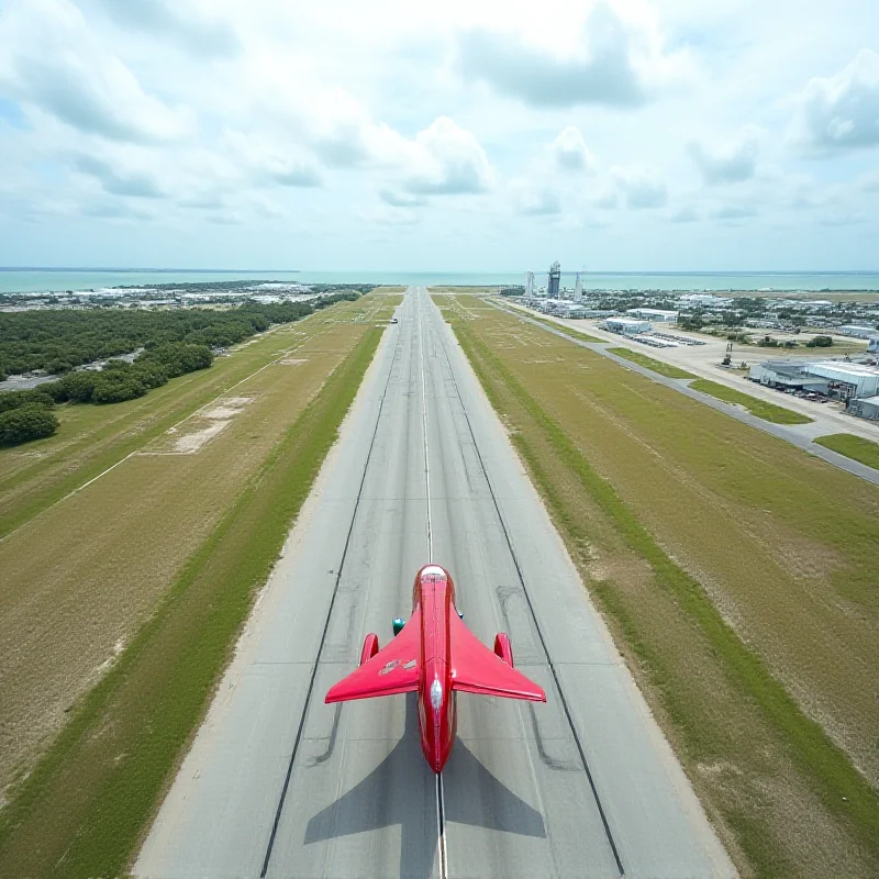 Aerial view of Kennedy Space Center with the Maserati MC20 on the runway