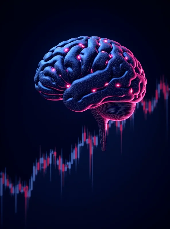 AI brain shaped circuit board over a stock market graph.