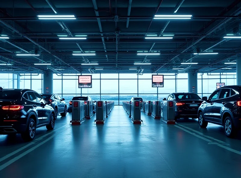 Automated parking system at an airport, showing cars entering and exiting efficiently