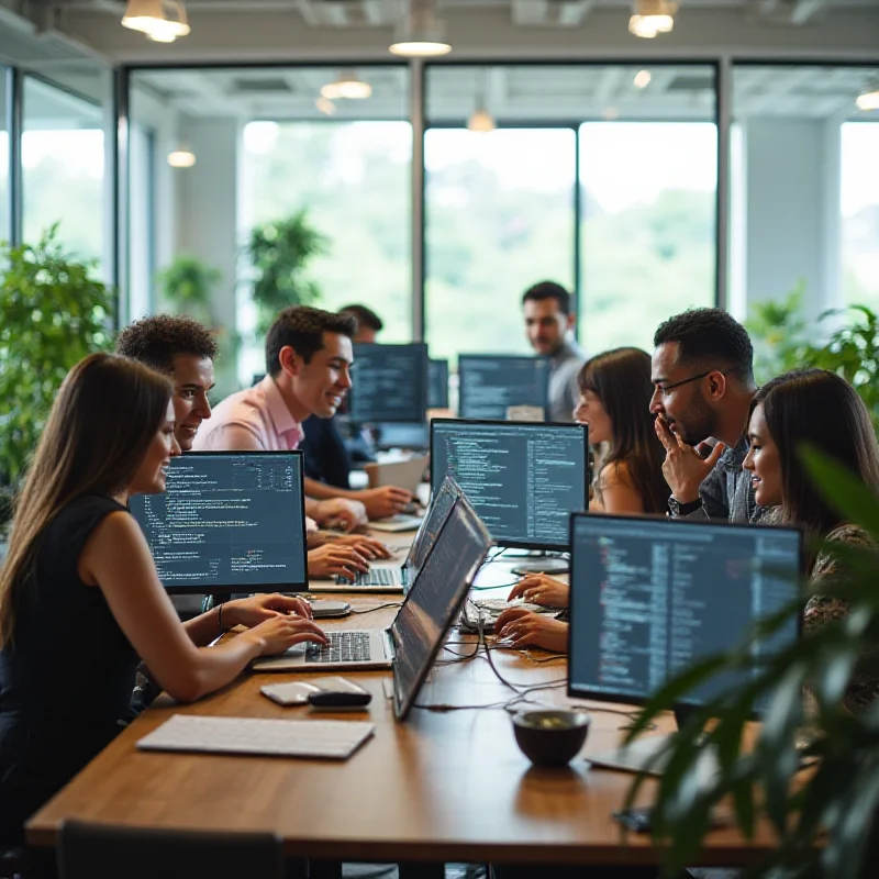 People working on computers in a modern office