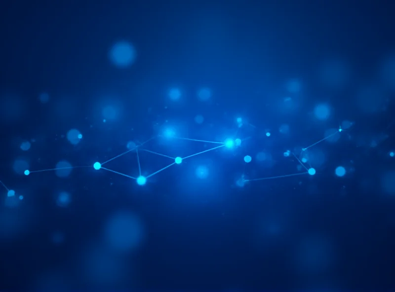 A visual representation of data flowing through interconnected nodes, symbolizing Electronic Data Interchange (EDI). The nodes are connected by lines of light, and the overall design conveys a sense of seamless and efficient data transfer. The background is a dark blue gradient.