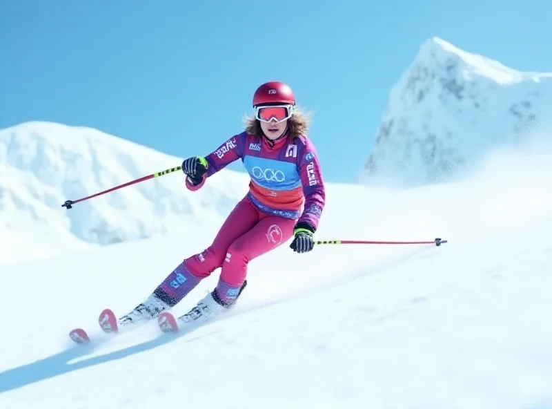 Emma Aicher skiing downhill with speed and determination.