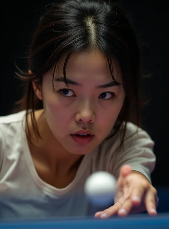 Han Ying intensely focused during a table tennis match.