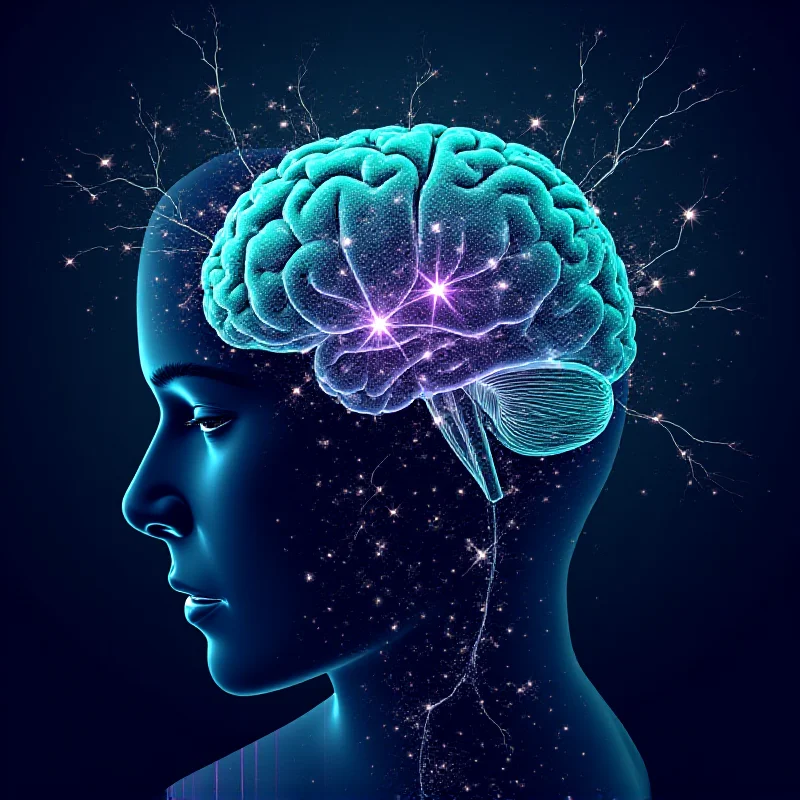 A stylized depiction of a brain connected to a complex network of data streams, representing the power and potential of artificial intelligence.