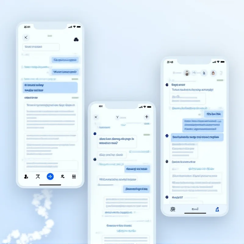 A collage of different AI chatbot interfaces (Gemini, ChatGPT, Microsoft Copilot, Claude) displayed on various devices (laptop, tablet, phone). Each interface should show a user interacting with the chatbot.