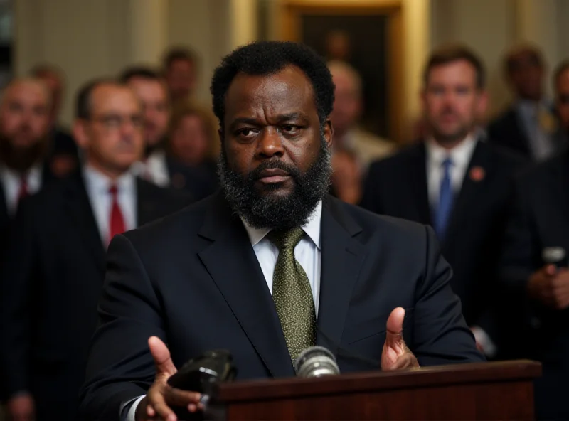 Al Green speaking at a podium, looking serious and determined.