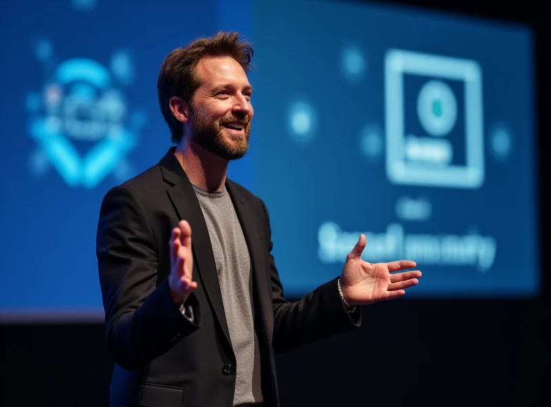 Alexis Ohanian speaking at a conference about the future of AI and social media moderation.