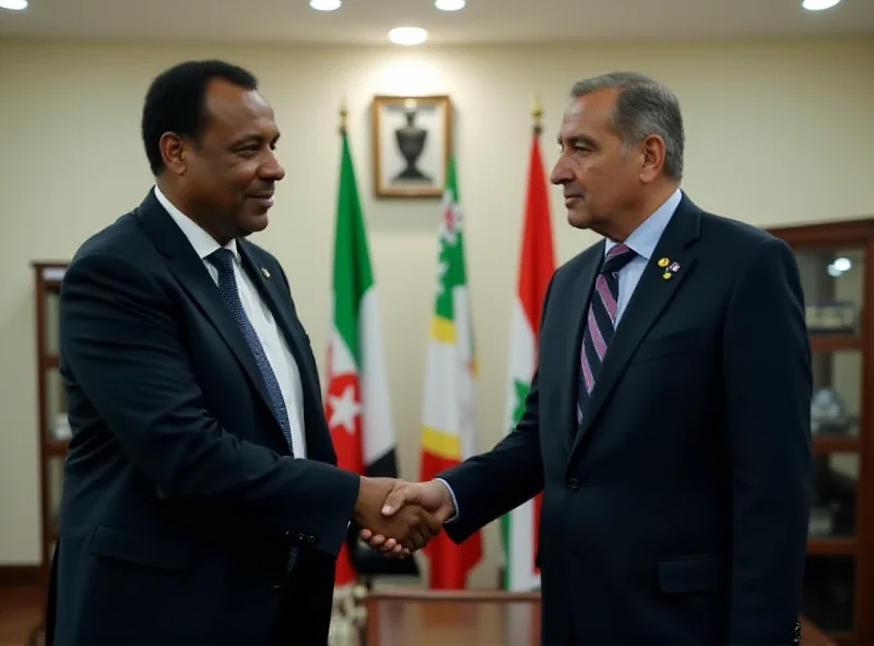 Ambassador Alintuma Nsambu shaking hands with an Algerian official in a formal setting.