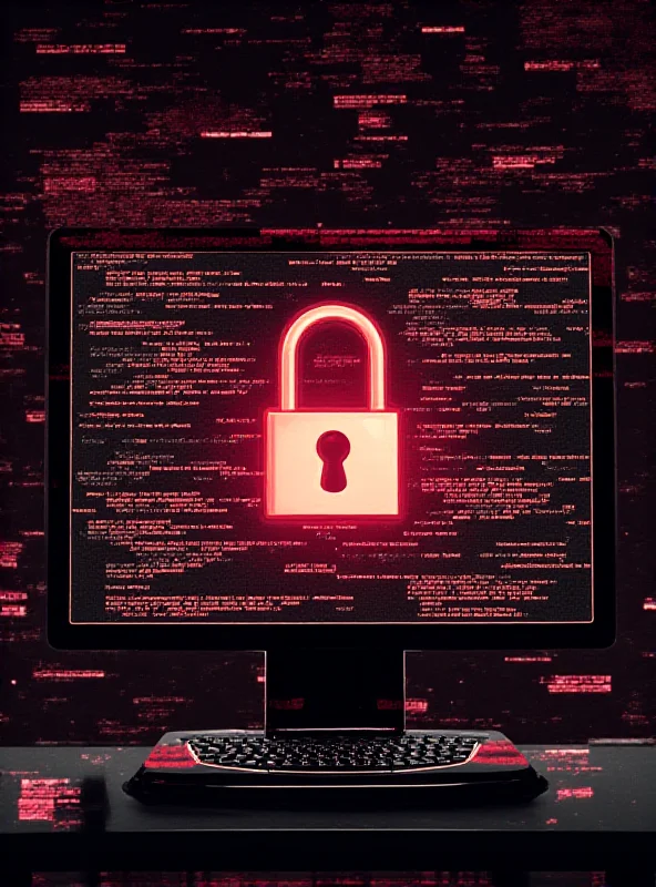 Illustration of a computer screen with security warnings and a padlock, symbolizing a data breach.