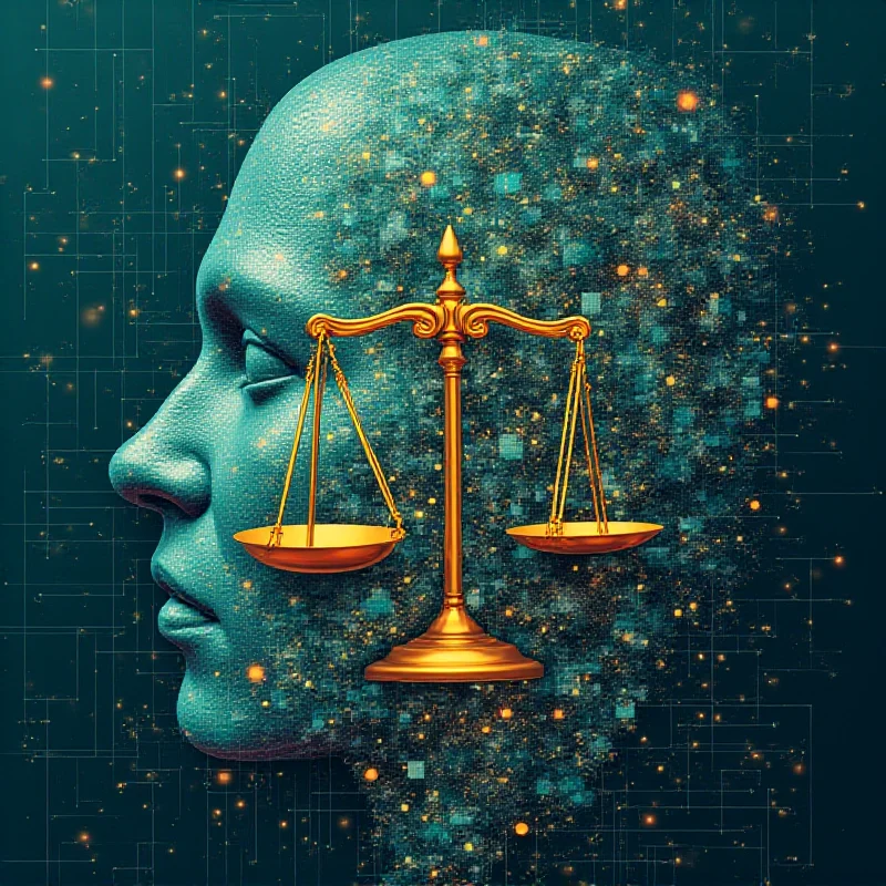 An abstract representation of artificial intelligence and legal proceedings.