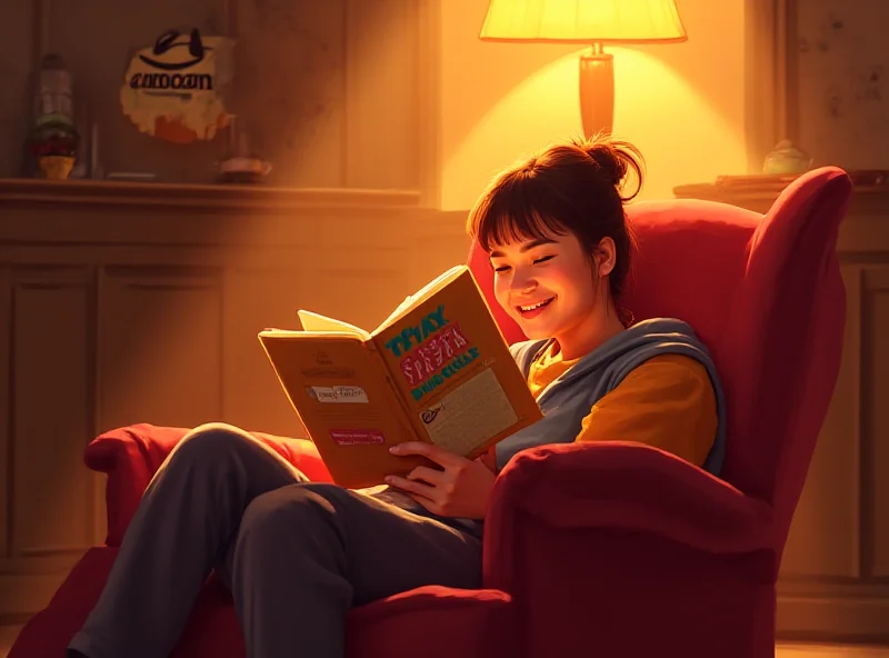 Illustration of a person happily reading a book with the Amazon logo subtly in the background.