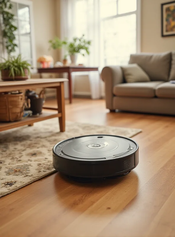 iRobot Roomba Q011 vacuuming a living room floor