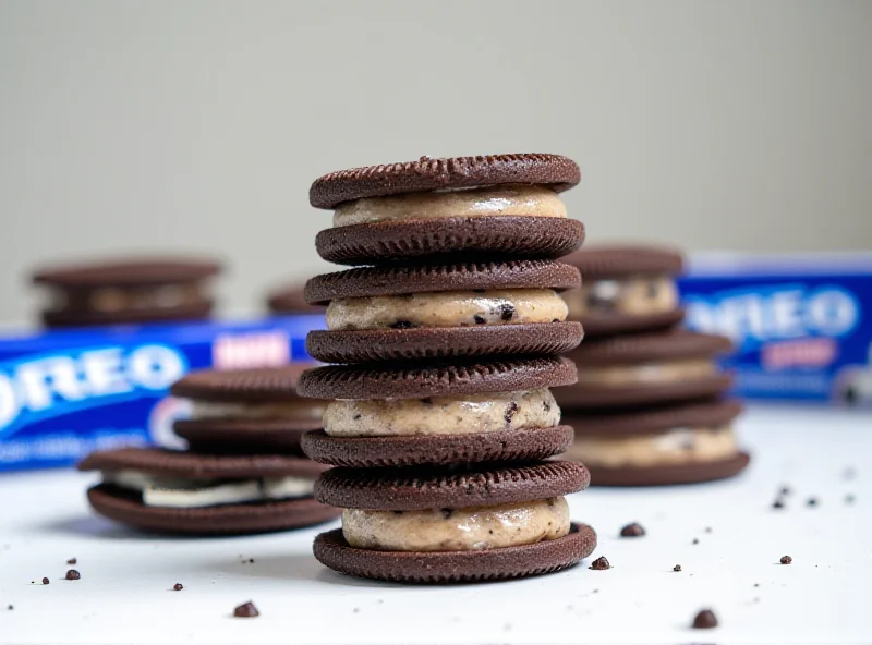 Stack of Oreo cookies, regular and Double Stuf, in party size packaging.