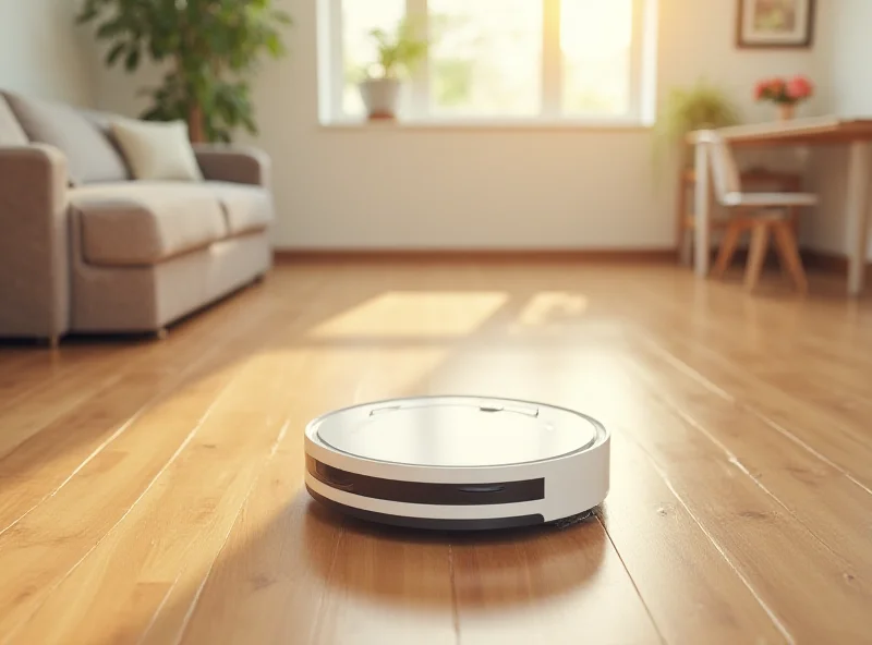 Roborock Q5 Pro+ robotic vacuum cleaner cleaning a hardwood floor.