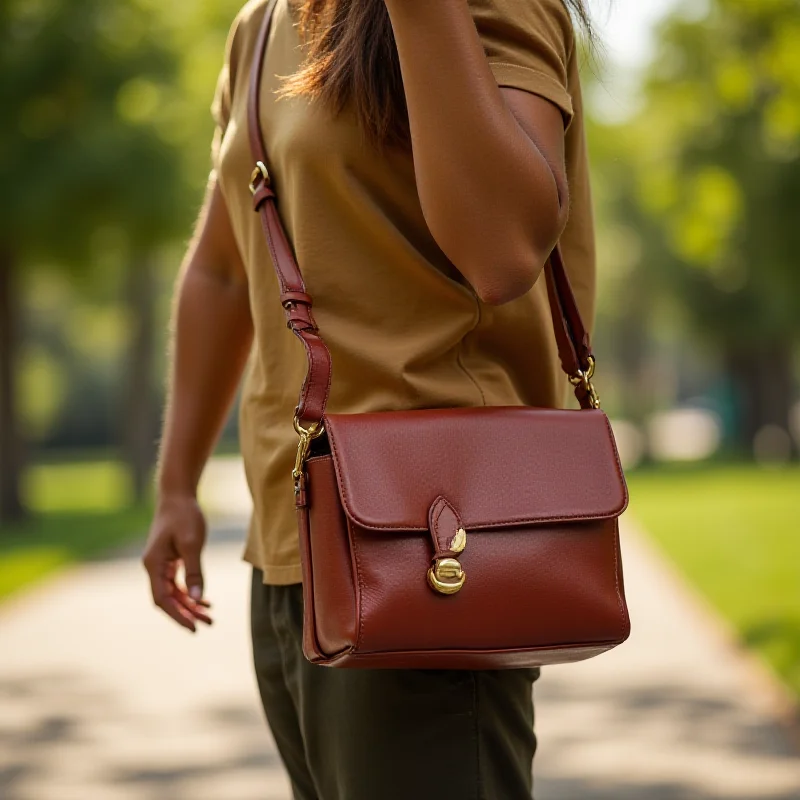 A person wearing a Telena Crossbody Bag, showcasing its size and style.