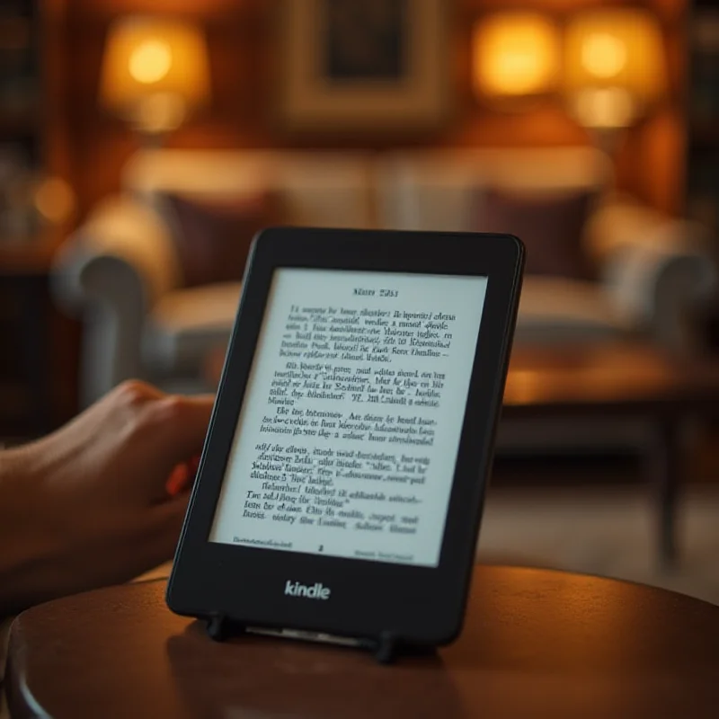 Kindle e-reader displaying a book cover with the Amazon First Reads logo