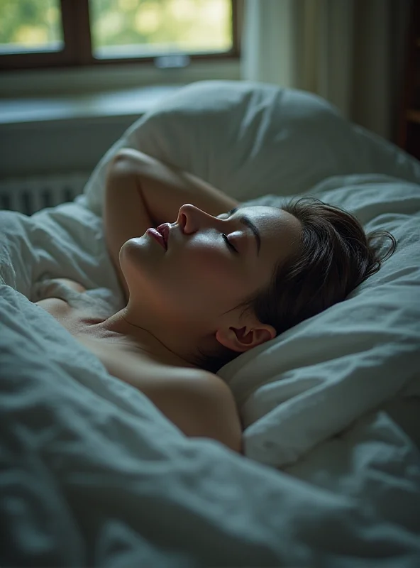 A person sleeping peacefully in bed, bathed in soft light.