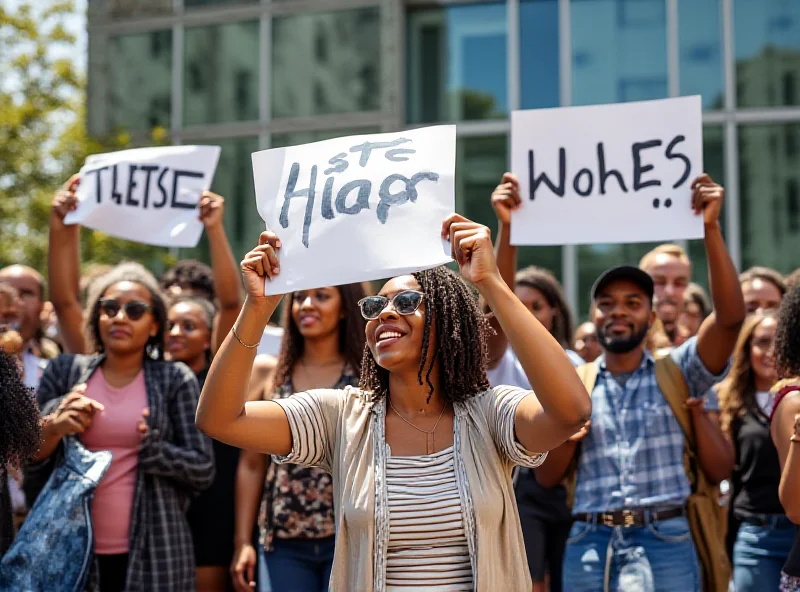 People holding signs protesting corporate policies