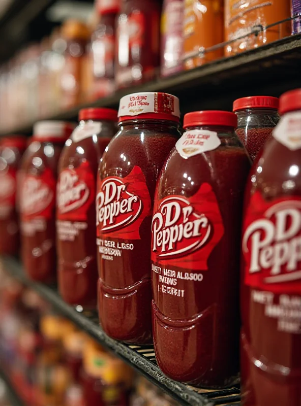 Close-up of Keurig Dr Pepper products on a store shelf.