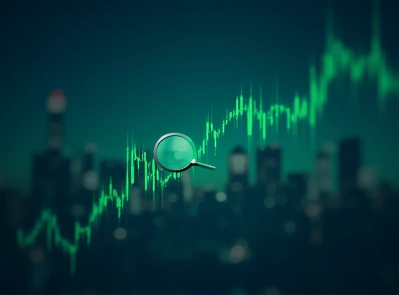 Illustration of a stock chart showing an upward trend with a magnifying glass highlighting a specific point.