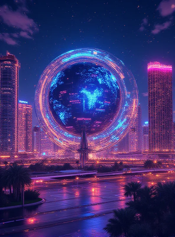 A stylized representation of the Sphere in Las Vegas, with financial charts overlaid, indicating the potential upside of the stock.