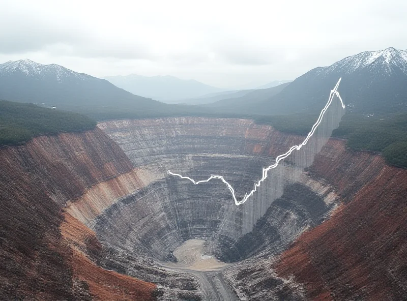 Computer generated image of a copper mine with analytical charts overlaid, suggesting financial analysis.