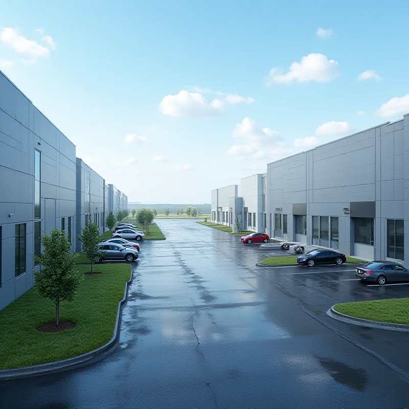 A modern industrial park with the Rexford Industrial Realty logo subtly overlaid