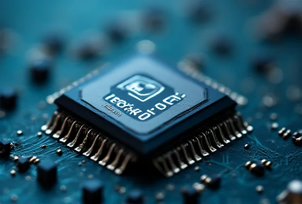 A close-up shot of a microchip with intricate circuitry visible. The Microchip Technology logo is subtly placed in the background.