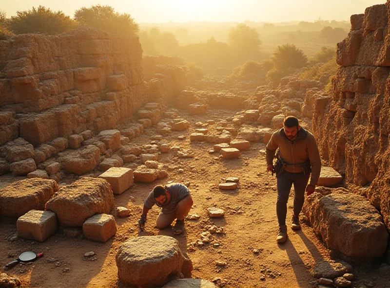 Excavation site of a Roman city, showing archaeologists at work