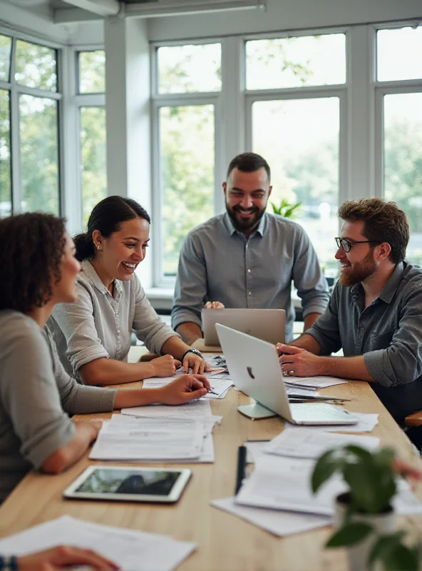 A diverse group of people working in a modern office environment