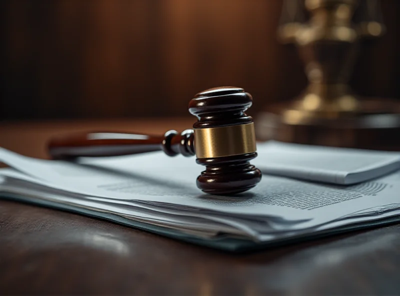 A gavel resting on a stack of legal documents in a courtroom setting, symbolizing the ongoing legal proceedings and the pursuit of justice.