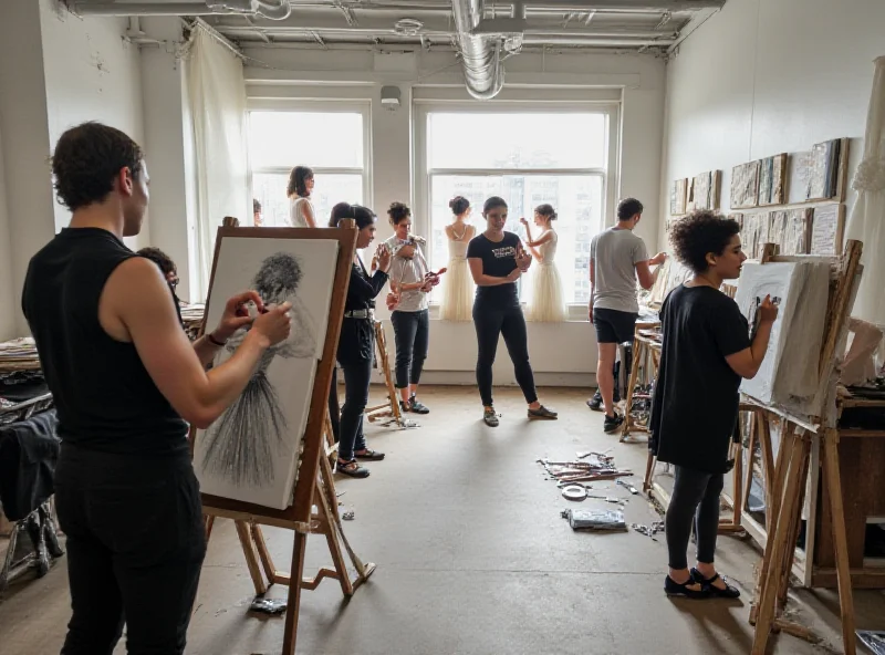 Artists sketching ballerinas during the 24-hour drawing marathon at the Antwerp Academy of Fine Arts