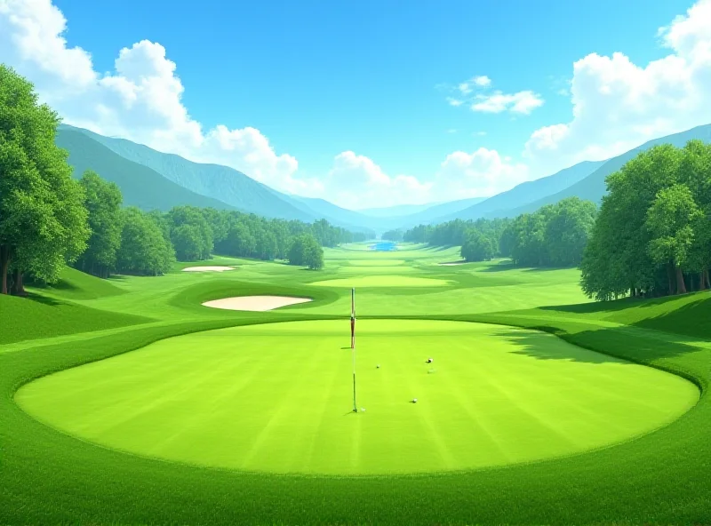 Screenshot of PGA Tour Pro Golf on Apple Arcade showing a golfer on a green with a beautiful landscape in the background.